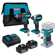 MAKITA - Taladro percutor + atornillador de impacto + Ruteadora 18v
