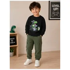 GENERICO - Conjunto Infantil Dino Explorer 2 Piezas para Niño – Polerón Estampado y Pantalón Cargo
