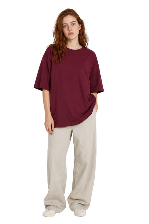 Polo Oversize Basico de Algodón Color vino Mujer