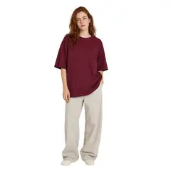 GENERICO - Polo Oversize Basico de Algodón Color vino Mujer