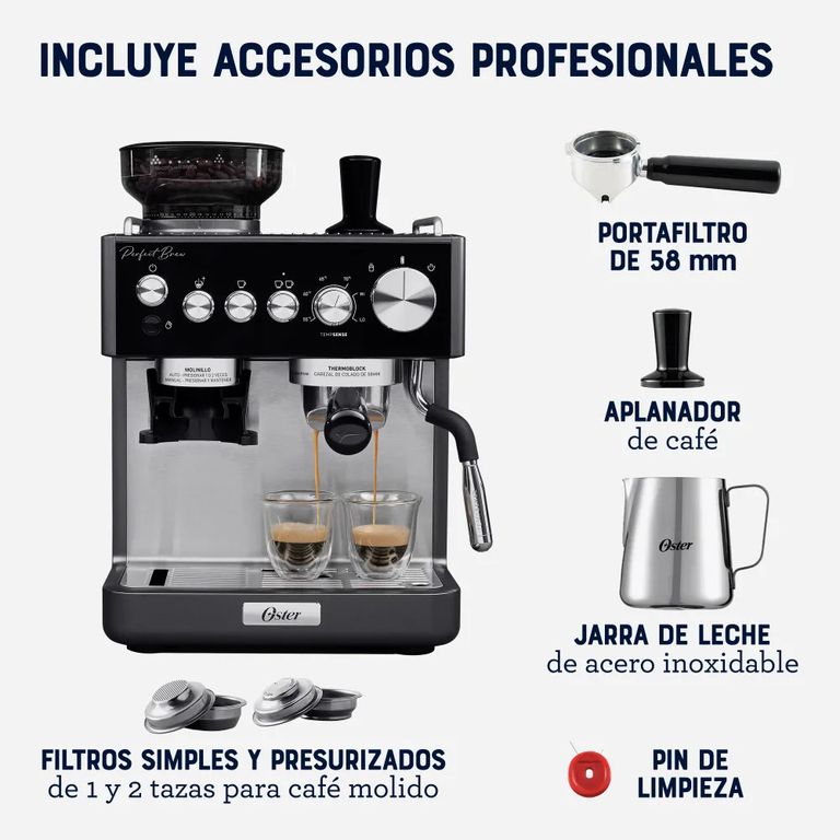 Cafetera Espresso Perfect Brew con Molinillo de Muelas, Tubo de Vapor y Portafiltro 58 mm, BVSTEM7301