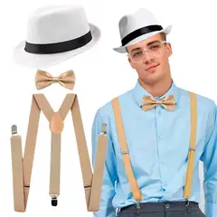 GENERICO - Accesorios disfraz retro 1920 ADULTOS sombrero,michi,tirantes