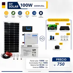 OEM - Kit Solar Completo con Panel Solar 100W Inversor Onda Pura 600W PWM 10A y Batería Gel 40Ah 12V