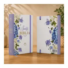 OEM - Biblia para Mujer RV1960 Letra Grande 12 Puntos Tapa Dura Violeta Floral con Elástico