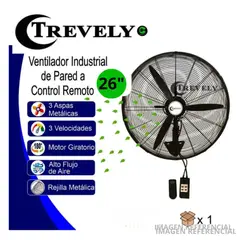 TREVELY - Ventilador de Pared Industrial VT-27C Negro 26 con Control Remoto 180W