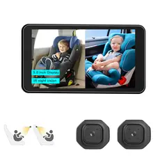 PUREPOWER - Monitor de Bebé con 2 camara y Visión Nocturna y Ángulo Amplio para Asiento Trasero de Coche