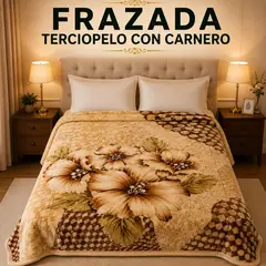 TRUELOVE - Frazada Terciopelo reverso Carnero Beige I Diseño: Flor Crema I 2 Plazas I 4 Kilos
