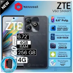ZTE - Celular Blade V60 Smart 6.6" Pulg. 4GB RAM 256GB Android 13 + Cargador Portatil PB200LZM