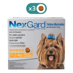 NEXGARD - Perros 2 a 4 kg x 3 Tabletas - Antipulgas y Garrapatas 3 Meses
