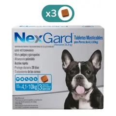 NEXGARD - Perros 4.1 a 10 kg x 3 Tabletas - Antipulgas y Garrapatas 3 Meses