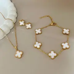 GENERICO - Set Trébol Blanco - Collar + aretes + pulsera - Naif Jewelry Peru