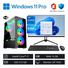INTEL - Computadora PC Gamer Core i7 4,00 GHz 16GB RAM 512GB SSD + Monitor 24" FHD WiFi.