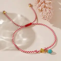 GENERICO - Pulsera de Hilo Rojo y Blanco Ajustable Con Dije De Cruz y Piedra Turquesa
