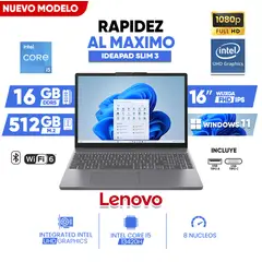 LENOVO - Laptop IdeaPad Slim 3, Core i5 13420H, 16GB DDR5, 512GB SSD, 16" WUXGA IPS, WINDOWS 11