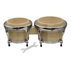 GENERICO - Bongo de Madera con Aros Metálicos - 7.5 x 8.5 con llave