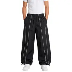 ENKI - Pantalón Parachute Oversized Hombre Negro Ancho Wide Leg Streetwear Tela Mojada