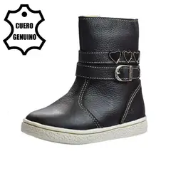 BRUNO KIDS - BOTÍN CAMINANTE NIÑA DE CUERO NEGRO CORAZONES