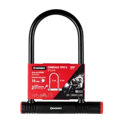 HERMEX - Candado motocicleta bicicleta tipo u 14 mm