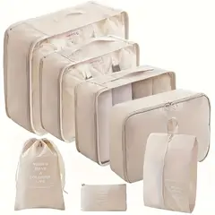 VATYERTY - Juego de 7 bolsas de almacenamiento de viaje de gran capacidad Beige
