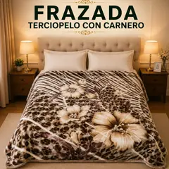 TRUELOVE - Frazada Terciopelo reverso Carnero Beige I Diseño Flor Marrón I 2 Plazas I 4 Kilos