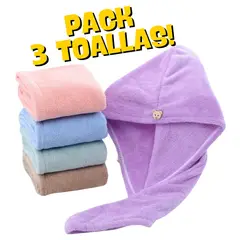 GENERICO - 3 UNIDADES TOALLAS PARA CABELLO SET DE 3 UNIDADES