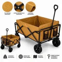GENERICO - Carro Plegable Grande para Camping y Compras 80 kg 72x48x97 cm