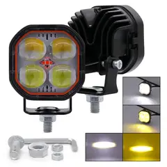 OEM - Par Faro Explorador Dual 4 Led Lupa Cuadrado Ojo Diablo Auxiliar Carro Moto Universal
