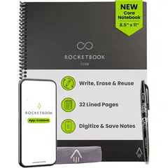 ROCKETBOOK - Core Cuaderno Inteligente Reutilizable Tamaño Carta 8.5 x 11 Negro Premium