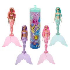 BARBIE - Muñeca Color Reveal Sirena Sorpresa Con 6 Accesorios