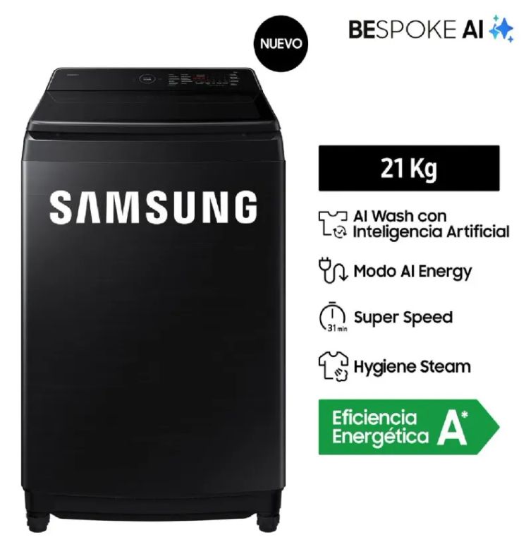 Lavadora AI Wash EcoBubble 21Kg WA80F21S8BPE Negro