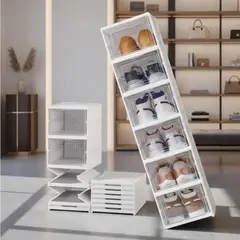 GENERICO - Organizador Zapateras Plegable Multiusos 6 Niveles Acrílico Blanco