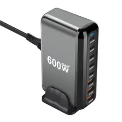 OEM - Cargador GaN 600W Escritorio - 8 puertos USB-A y USB-C - Carga Rápida - negro