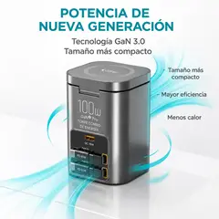 OEM - Cargador GaN 100W 5 en 1 - Cargador Inalámbrico 25W + Cables USB-C Integrados - Carga rápida