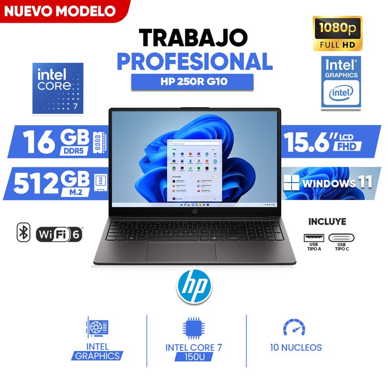 Laptop 250R G10, Core 7 150U, 16GB DDR5, SSD 512 GB, 15.6" LED Backlit FHD SVA, WINDOWS 11