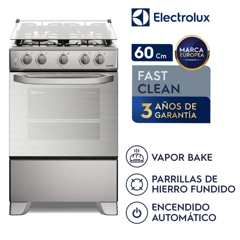 Cocina de Pie FE4GMR 60cm Vaporbake 4 Quemadores Silver