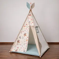 EL TEPEE - Carpa tipi con base, color crema con diseño,
