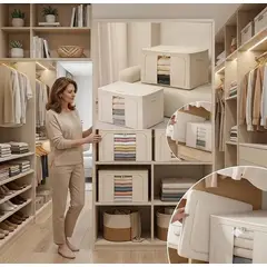 GENERICO - ORGANIZADOR DE ALMACENAMIENTO MULTIFUNCIONAL DE 66 LITROS BEIGE