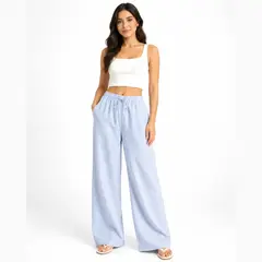 ROSUE - Pantalon rayas de Lino holgado fresco