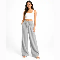 ROSUE - Pantalon rayas de Lino holgado fresco