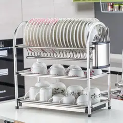 GENERICO - ORGANIZADOR Y ESCURRIDOR DE PLATOS DE 3 NIVELES DE ACERO INOXIDABLE