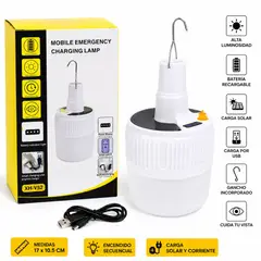 GENERICO - Lámpara LED Solar Recargable de Emergencia Portátil con Gancho, Carga Solar y USB
