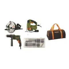 GENERICO - Combo carpintero Bauker: Taladro Percutor + Sierra Caladora + Sierra Circular Bauker + Bolso + Set Accesorios
