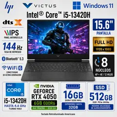 HP - Laptop Victus Gaming 15-FA2082WM Intel Core i5-13420H 16GB RAM 512GB SSD RTX 4050-6GB 15.6 FHD