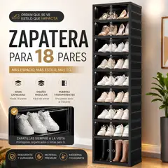 GENERICO - Zapatera Organizador Para 18 Pares Con Puertas Acrílicas Imantadas y Espacio para Botas - Negro