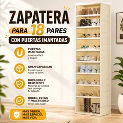 GENERICO - Zapatera Organizador Para 18 Pares Con Puertas Acrílicas Imantadas y Espacio para Botas - Crema