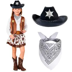 GENERICO - Accesorios de Vaquera para Niñas Sombrero del Oeste y Pañuelo Fiesta Temática Cowboy