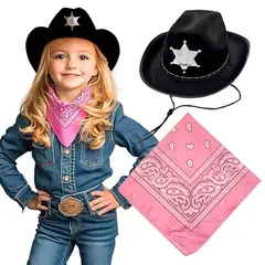 GENERICO - Set Cowboy Infantil para Niña - Sombrero Vaquero con Estrella y Pañuelo Disfraz