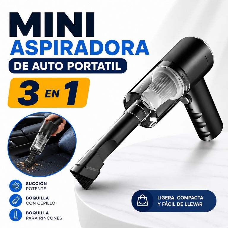 Mini Aspiradora Inalámbrica 3 en 1 Potente Para Auto, Hogar y Oficina