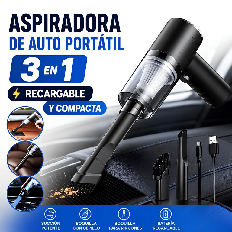 Mini Aspiradora Para Auto Inalámbrica 3 en 1 Recargable USB De Alta Potencia