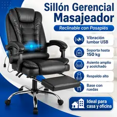 GENERICO - SILLON MASAJEADOR GERENCIAL CON VIBROMASAJES LUMBAR, RECLINABLE, ERGONOMICO CON REPOSAPIES BERLIN 707